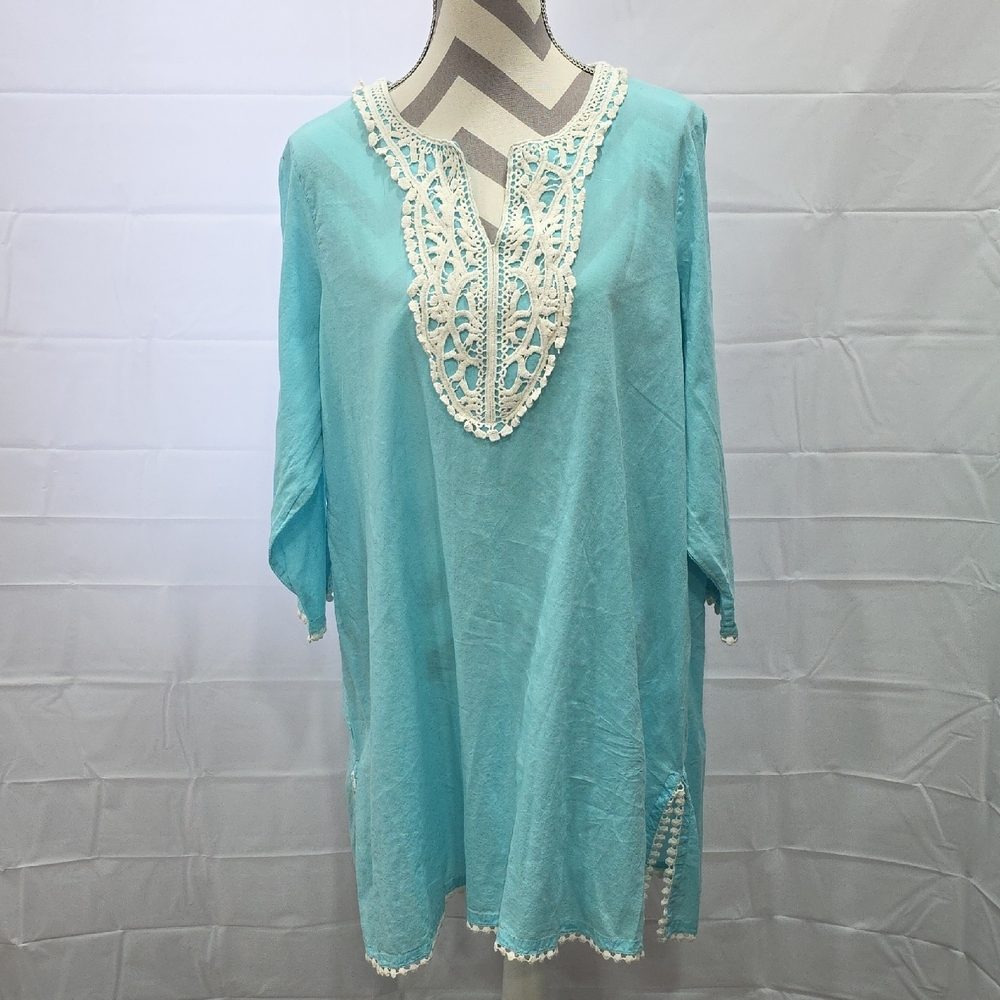 Coláwater Creek Turquoise Tunic with Lace. Hippie Boho Type